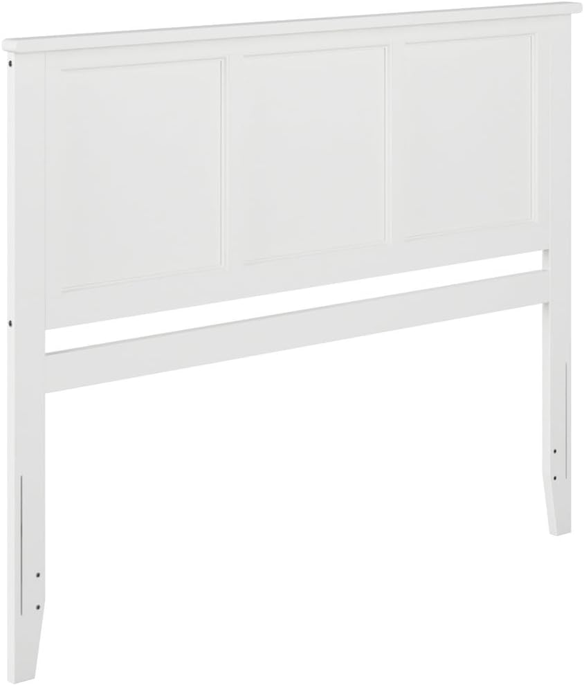 HomeStock Victorian Headboard with USB Charger Wood Panel Design Metal Bed Frame Compatible White/Queen