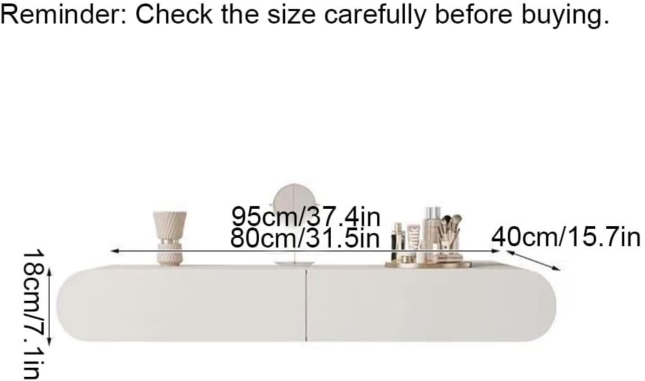 Floating Makeup Vanity with 2 Drawers, Simple Wall Mounted Desk with Rounded Corners, Multi-Functional White Vanity for Bedroom, Dressing Room(80cm/31.5in)