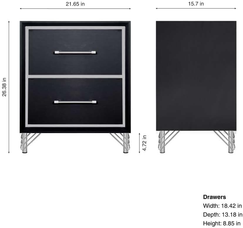 New Classic Furniture Ava 4-Piece Wood Queen Bedroom Set with Nightstand, Ebony Black