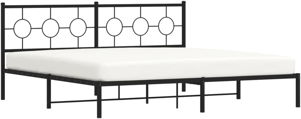 Metal Bed Frame with Headboard Black King Size 76'x79.9' Sturdy Steel Platform Bedframe Underbed Storage Space for Bedroom