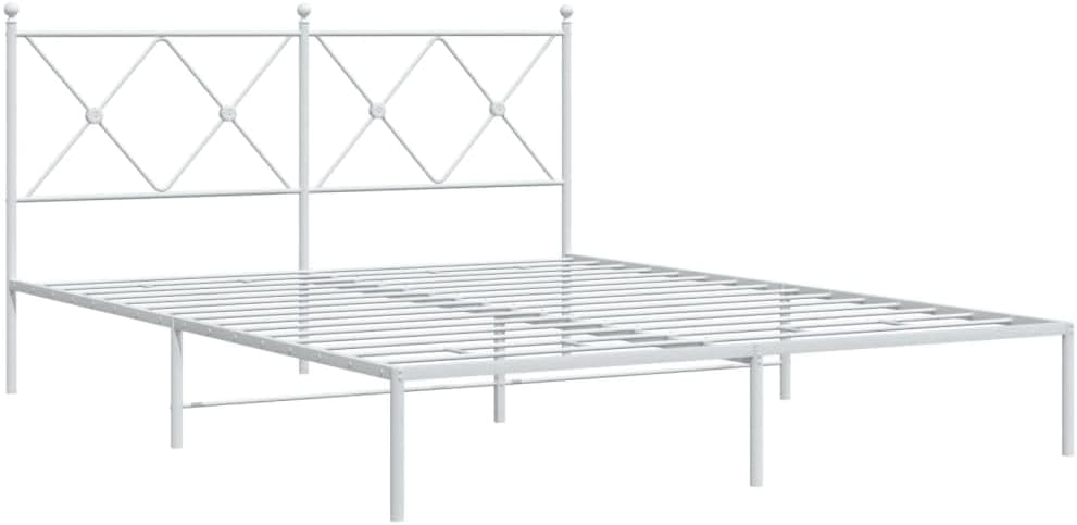 King Size Bed Frame with Headboard, White Powder-Coated Steel Modern Platform Bed Frame, Sturdy Metal for Mattress, Minimalist Design, Easy Assembly