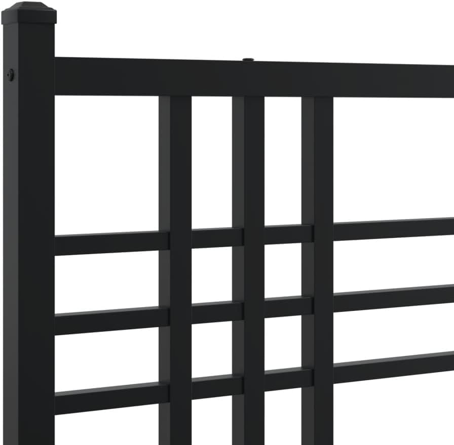 King Size Bed Frame Steel Platform Bed with Footboard Black 76'x79.9' Heavy Duty Metal Bedframe Underbed Storage Space for Bedroom Furniture