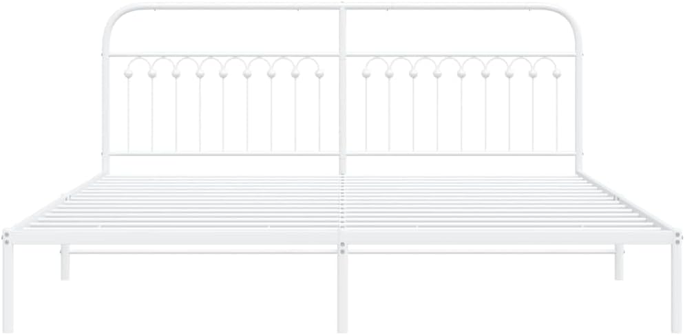 White Steel Full Bed Frame with Headboard, Rectangular Traditional Design, Sturdy Metal Construction and Easy Assembly, 4-Piece Bed Frame Set for Bedroom