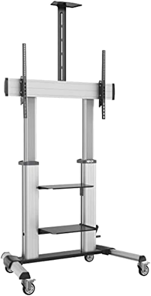 Tripp Lite Mobile TV Stand with Height-Adjusting Microbrial Resistant Crank Handle, LED/OLED/LCD Flat Screen Monitors, 60' – 100' Televisions, Shelf & Locking Wheels, 5-Year Warranty (DMCS60100XXCK)