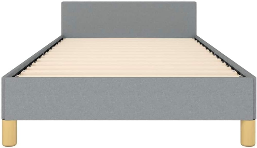 Light Grey Twin Bed Frame with Headboard, Upholstered Modern Platform Bed with Slats for Enhanced Airflow and Comfort, Durable Polyester Fabric and Plywood Construction, Easy