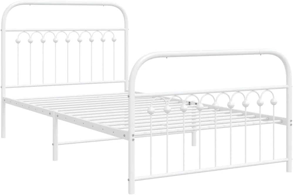 Steel Bed Frame with Footboard White Queen/Twin Size Platform Bed Frame Metal Slats Underbed Storage for Bedroom Furniture