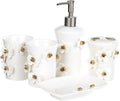Vanity Bathroom Decor, Soap Dispenser White Bathroom Accessory Set Handmade Ceramic 5 Pieces Set, Toothbrush Holder Soap Dish Housewarming Gift