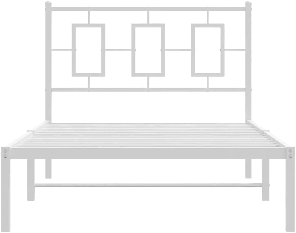 Twin Bed Frame White Powder-Coated Steel Modern Design with Storage Space Rectangular Shape for Bedroom Furniture