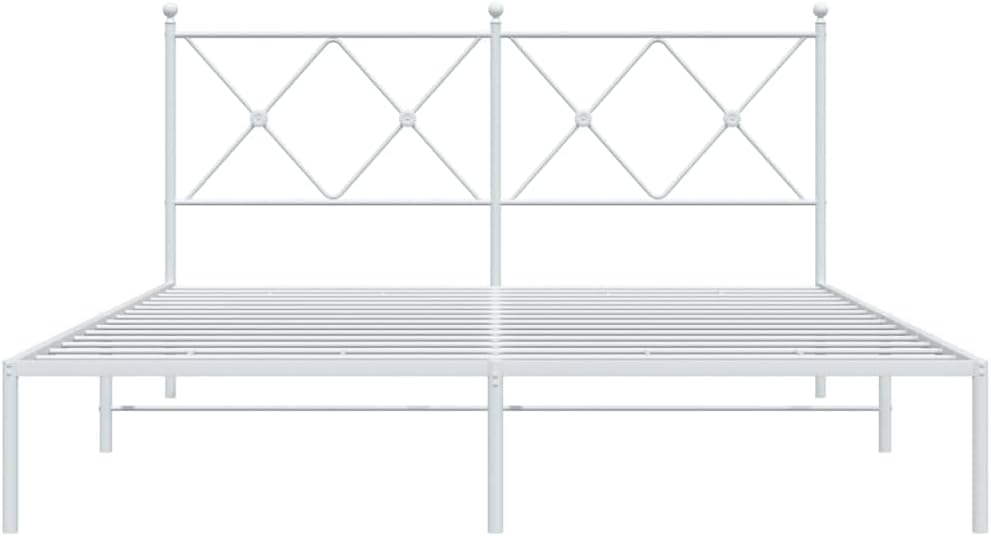 King Size Bed Frame with Headboard, White Powder-Coated Steel Modern Platform Bed Frame, Sturdy Metal for Mattress, Minimalist Design, Easy Assembly