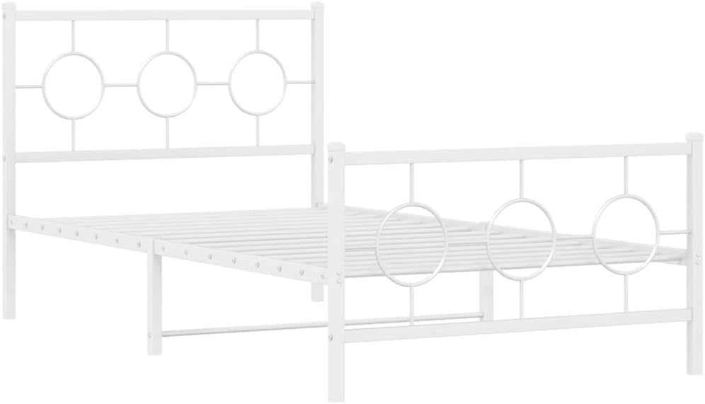 Twin Bed Frame Metal Platform with Footboard White 39.4'x78.7' Sturdy Steel Construction Underbed Storage Space for Bedroom Guest Room