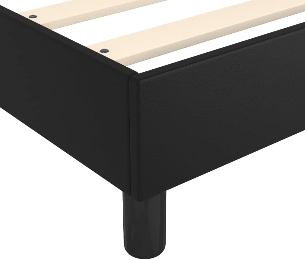 Twin XL Bed Frame Black Faux Leather Upholstered with Stain-Resistant Fabric and Cushioned Headboard, 81.1' Long 38.2' Wide 13.8' Tall, Durable Engineered Wood Construction