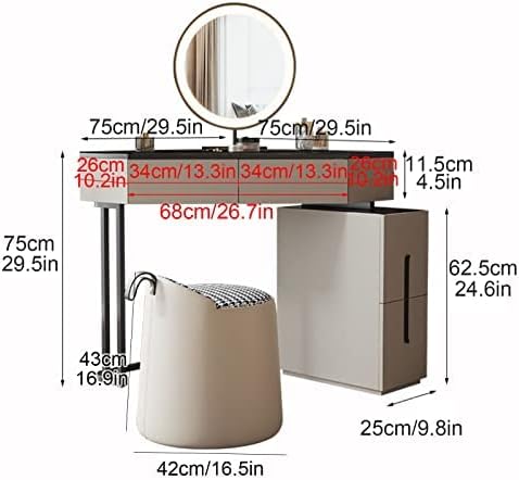 Vanity Corner Dressing Table Set,Vanity Desk with Led Dressing and Stool,Clear Tempered Glass Countertop,Vanity Desk with 4 Drawers,for Women,Stool Not Included