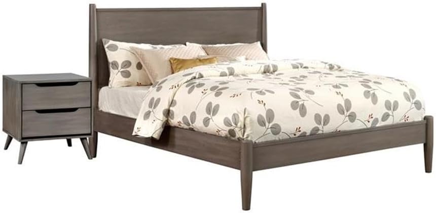 Furniture of America FOA Belkor 2-Piece Gray Solid Wood Bedroom Set - Cal King + Nightstand