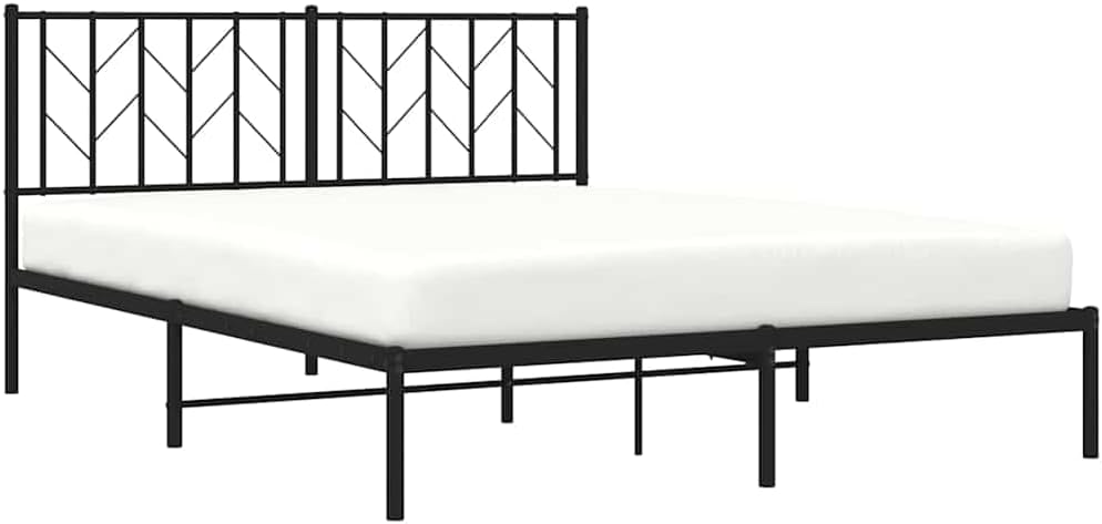 King Bed Frame with Headboard, Black Powder-Coated Steel, 59 x 79 Inches, Sturdy Metal Framework, Underbed Storage Space, Easy Assembly, Modern Design, Durable Construction