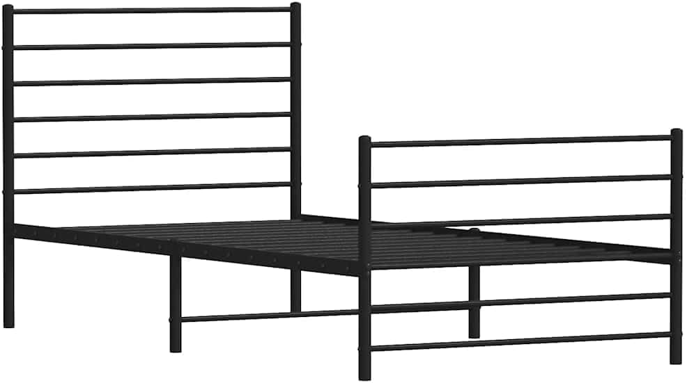 Twin Metal Bed Frame with Headboard, Black Powder-Coated Steel, 39.4 in x 78.7 in, Durable Rectangular Design for Bedroom, Underbed Storage Space, Sturdy Support