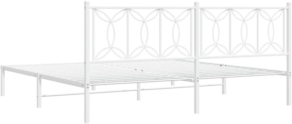 Metal Bed Frame with Headboard White 76'x79.9' Queen Platform Bed Frame Steel Construction Underbed Storage Space Sturdy Bedframe for Bedroom Furniture Assembly Required