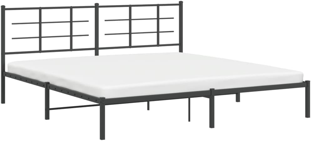 King Metal Bed Frame with Headboard Black 76'x79.9' Steel Platform Bed Frame Sturdy Bedframe with Underbed Storage Space for Bedroom
