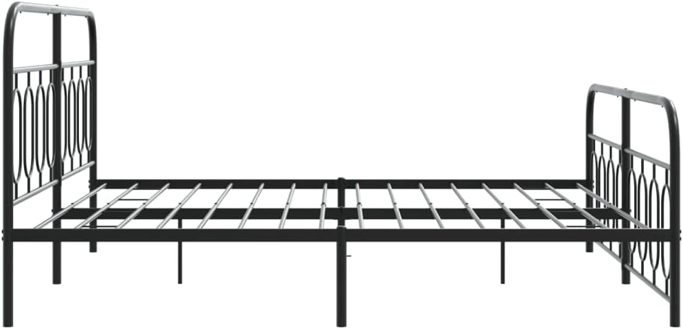 King Size Bed Frame Metal Bedframe with Footboard Black 76'x79.9' Steel Platform Bed Base with Storage Space Underneath Sturdy Construction for Bedroom Furniture