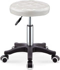 Adjustable Height Stool with 5 Wheels/Soft Sponge,Nylon Base PU Leather Bar Stool Shop Stool,Hydraulic Rolling Swivel Salon Stool,Massage Spa Tattoo Counter Stools Black（White）