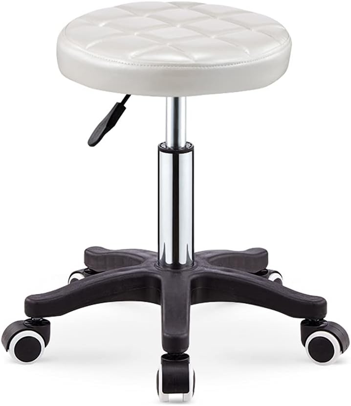 Adjustable Height Stool with 5 Wheels/Soft Sponge,Nylon Base PU Leather Bar Stool Shop Stool,Hydraulic Rolling Swivel Salon Stool,Massage Spa Tattoo Counter Stools Black（White）