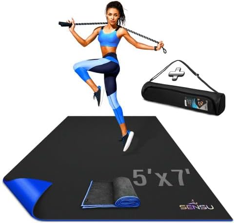 Sensu Large Exercise Mat – Extra Thick Non-Slip Workout Mat for Home Gym, Durable Shoe-Friendly Fitness Mat for Strength Training, Stretching, Cardio, and Balance Workouts (Multiple Sizes)