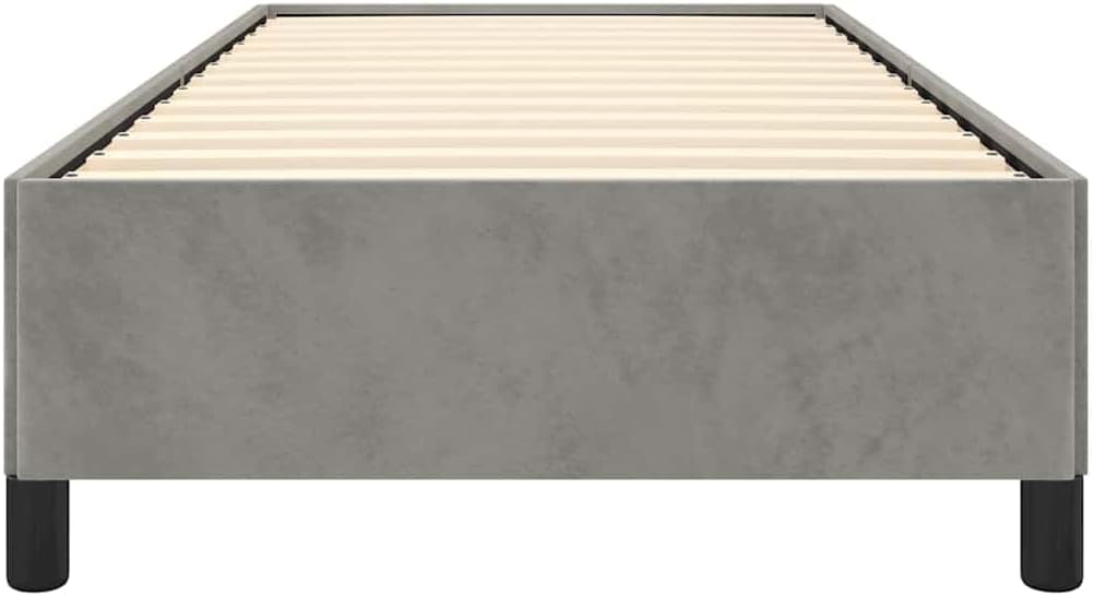 Light Grey Velvet Twin XL Bed Frame with Supportive Slatted Base, Engineered Wood Construction for Stability and Comfort, 4-Piece Set for Modern Bedroom Decor