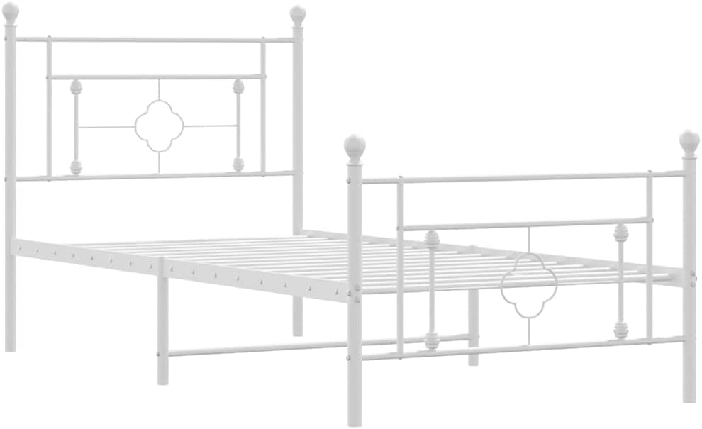 White Powder-Coated Steel Bed Frame 39.4x78.7 in, Metal Bed Frame for Adult with Sturdy Construction and Modern Design, Easy Assembly Included