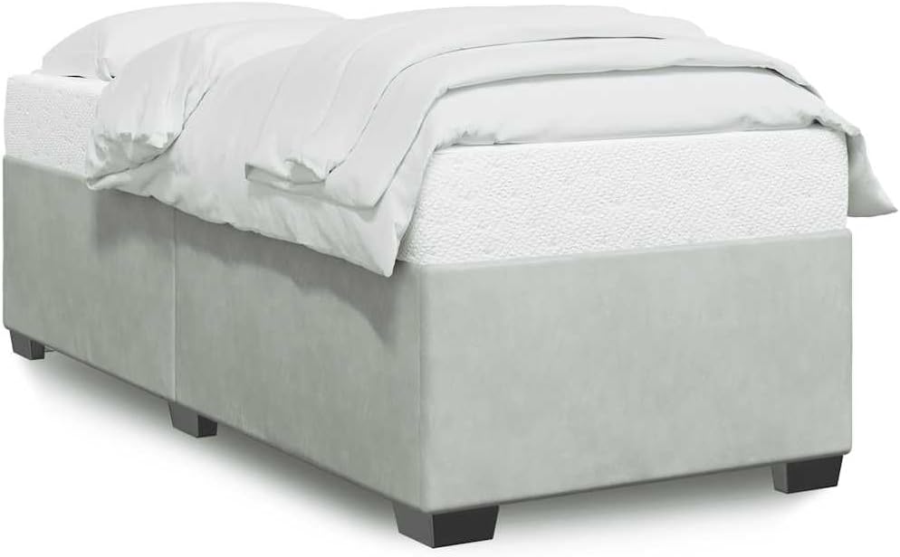 Light Grey Twin XL Velvet Bed Frame with Slatted Base, Modern Upholstered Platform Bed Frame for Stylish Bedroom, Soft Velvet Fabric with Sturdy Structure and Breathable