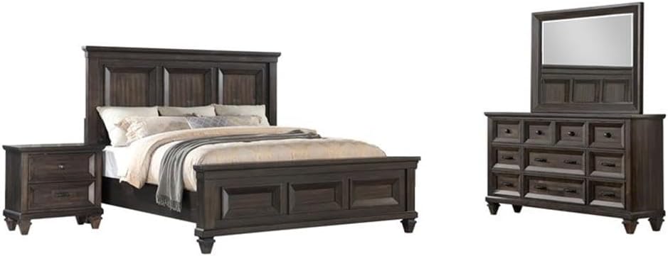 New Classic Sevilla 4-Piece Wood King Bedroom Set with Nightstand in Walnut