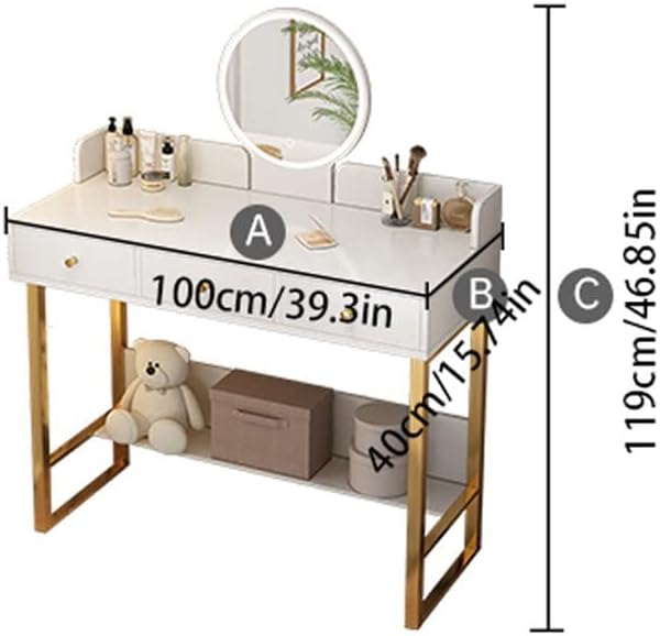 Vanity Benches Vanity Table Set Touch Screen Lighted Mirror, with 3 Large Drawers, Two Display ，Bottom Storage Shelf Ladies Or Girls Dresser (Color : A, Size : 100x40x119 cm)