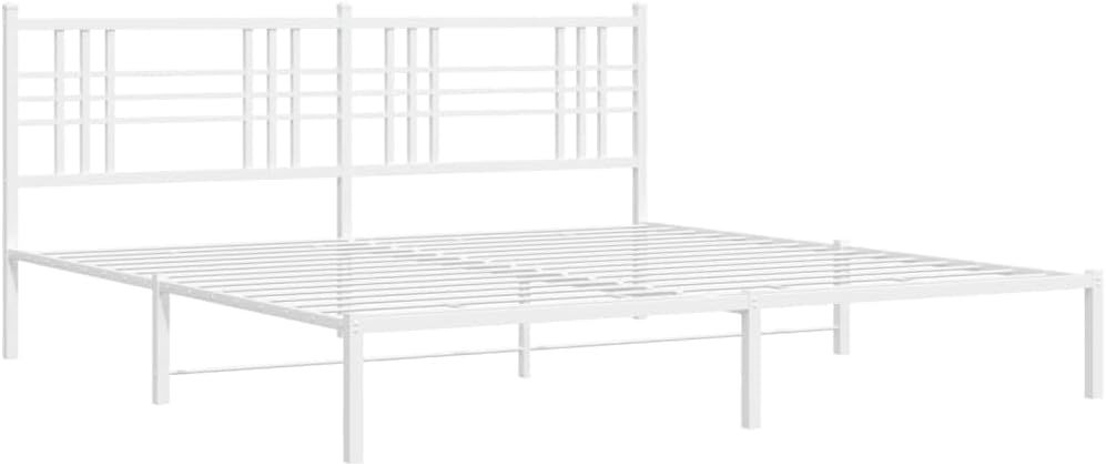 Metal Bed Frame with Headboard King Size White 76'x79.9' Sturdy Steel Platform Bed Frame for Bedroom Furniture, Heavy Duty Support & Underbed Storage Space