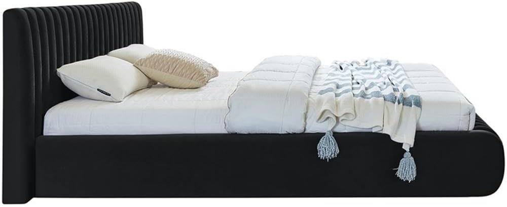 Pemberly Row Full Bed, Rich Black Velvet Upholstery, Deep Channel Tufting, 68' W x 86' D x 38' H, Contemporary Design, Upholstered Headboard and Footboard, Modern Bedroom Furniture