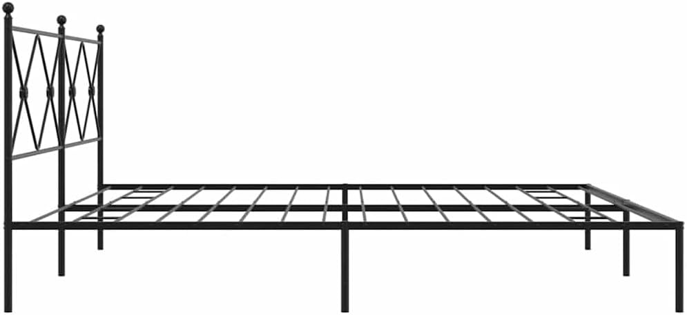 Black Powder-Coated Steel Double Bed Frame with Headboard, Modern Design and Sturdy Construction, 78.0 x 81.5 x 35.6 Inches, Easy Assembly and Durable Metal Support