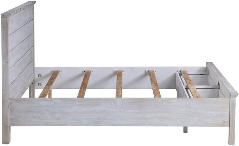Pemberly Row Solid Wood King Storage Bed, Distressed Grey White Finish, Durable Spruce Construction, Transitional Style Frame with Storage Footboard, Complete Bedroom Set for Timeless Home Decor