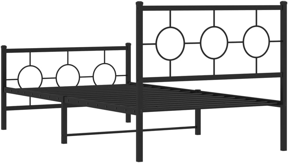 Metal Bed Frame for Twin Mattress with Footboard Black 39.4'x78.7' Heavy Duty Steel Platform Bed Frame with Underbed Storage Space, Sturdy Bedroom Furniture