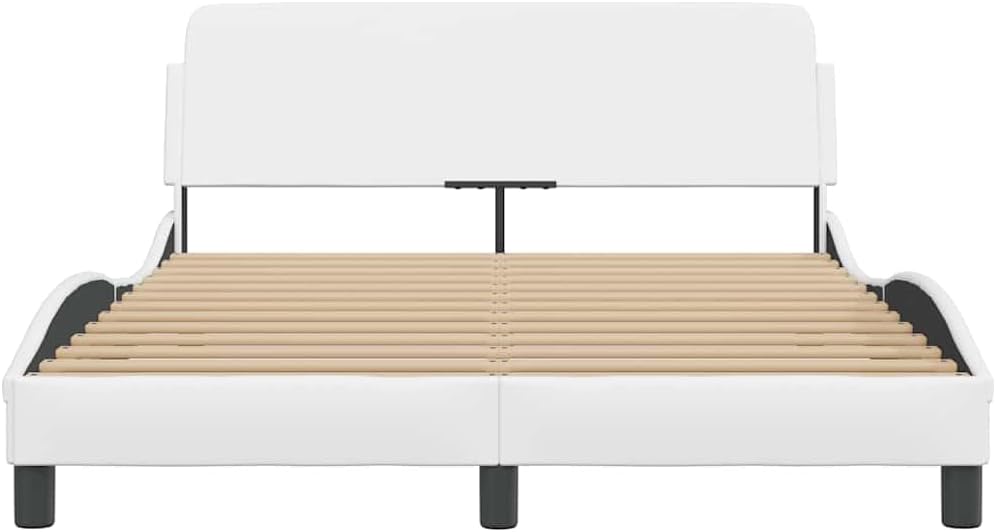 White Faux Leather Double Bed Frame with Slatted Base, Solid Pine Wood Structure for Durability and Support, Modern Sleek Design Fits Double Mattress, Easy Clean Fabric