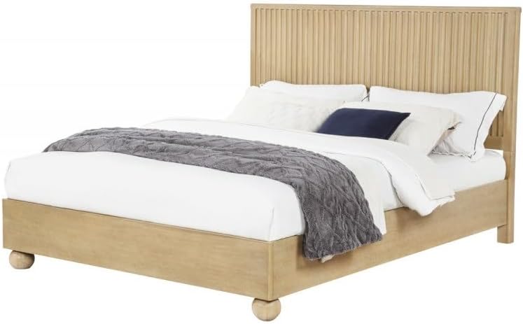 Light Oak Wood Eastern King Bedroom Furniture 2pc Set, Fluted Design Platform Bed with Nightstand
