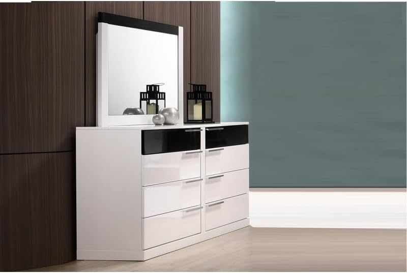 Modern Lacquer 5pc Bedroom Set, California King Size | High Gloss Finish Wood Bedroom Furniture Set, White/Black