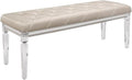 Pemberly Row Modern Transitional Bedroom Bench, Beige Upholstered Tufted Seating, Acrylic Legs, Mirrored Accents, MDF Frame, Polyurethane Padding, Sturdy Construction, Stylish Bedroom Furniture