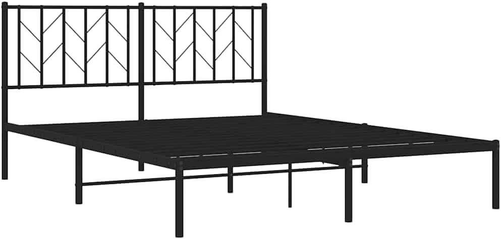 King Bed Frame with Headboard, Black Powder-Coated Steel, 59 x 79 Inches, Sturdy Metal Framework, Underbed Storage Space, Easy Assembly, Modern Design, Durable Construction