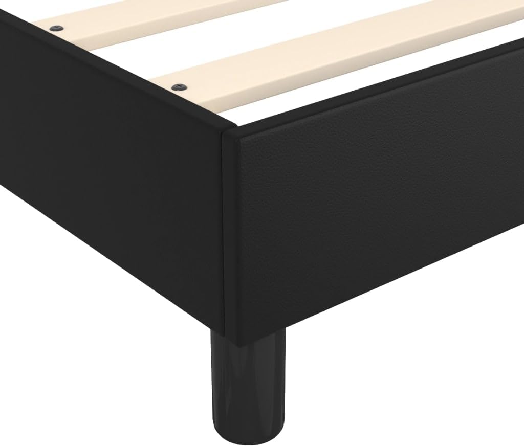Twin XL Bed Frame Black Faux Leather Upholstered with Stain-Resistant Fabric and Cushioned Headboard, Durable Engineered Wood Construction for Modern Bedroom, Spacious Design