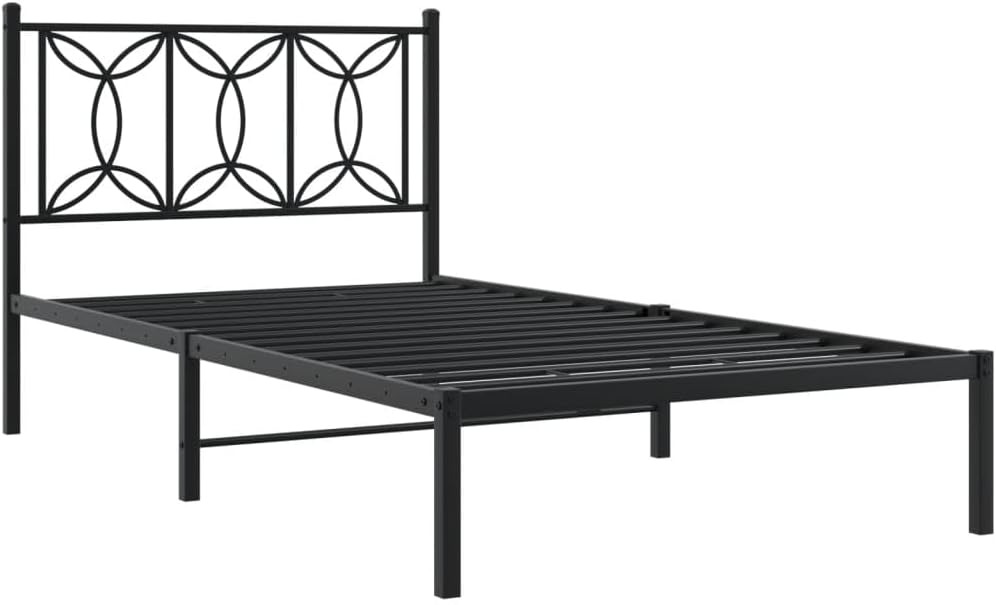 Metal Bed Frame with Headboard Black Twin Size Steel Platform Bedframe Underbed Storage Space Durable Bed Base for Bedroom