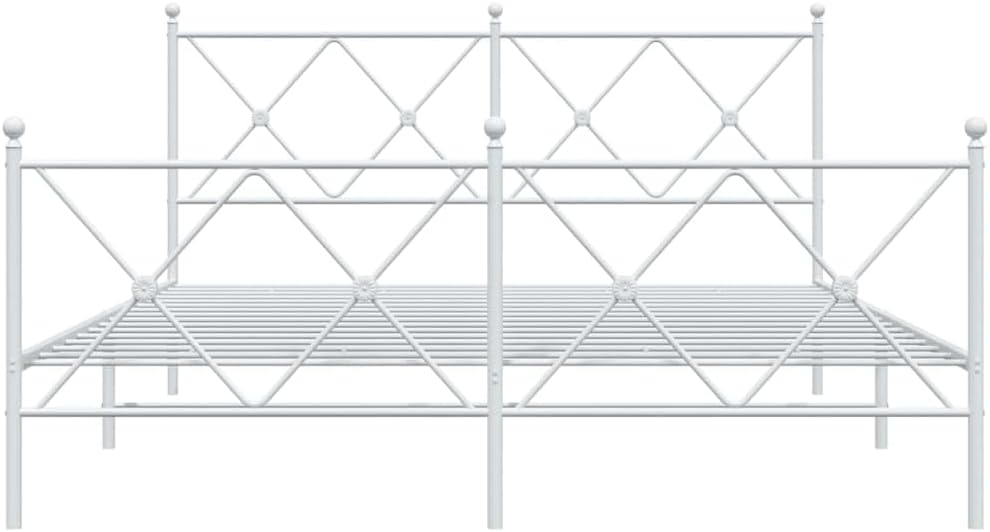 White Steel King Size Bed Frame with Headboard and Footboard, Durable Rectangular Design for Bedroom, 4-Piece Set, Minimalist Aesthetic, Easy Assembly, Underbed Storage Space