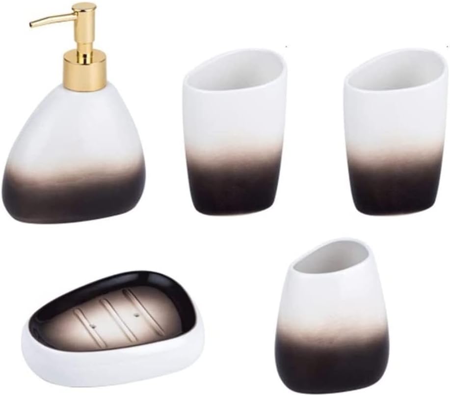 Vanity Bathroom Decor, Bathroom Accessory Set Ceramic Bathroom Accessories Set 450ml/15.2oz Soap Dispenser Gradient Brown Bathroom Set Housewarming Gift(5 Piece Set)