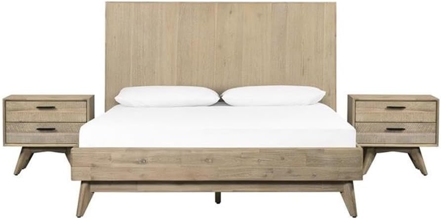 Armen Living Baly 3 Piece Acacia King Platform Bed and Nightstands Bedroom Set