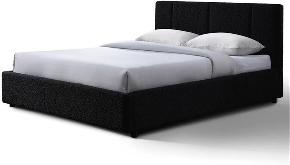 Venice Upholstered Platform Bed | Box Spring Not Required | (Black Boucle, Queen Bed Frame)