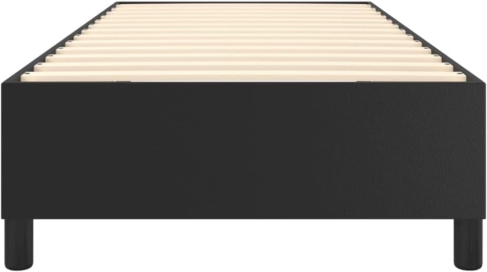 Twin XL Bed Frame Black Faux Leather Upholstered with Stain-Resistant Fabric and Cushioned Headboard, 81.1' Long 38.2' Wide 13.8' Tall, Durable Engineered Wood Construction