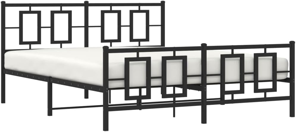 Black Powder-Coated Steel King Size Bed Frame with Headboard and Footboard Modern Sturdy Design for Bedroom Furniture Indoor Use
