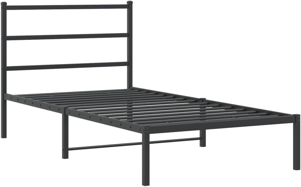 Modern Twin Bed Frame Black Steel Rectangular with Elegant Headboard and Ample Storage Sturdy Powder-Coated Design for Single Sleeper Bedrooms