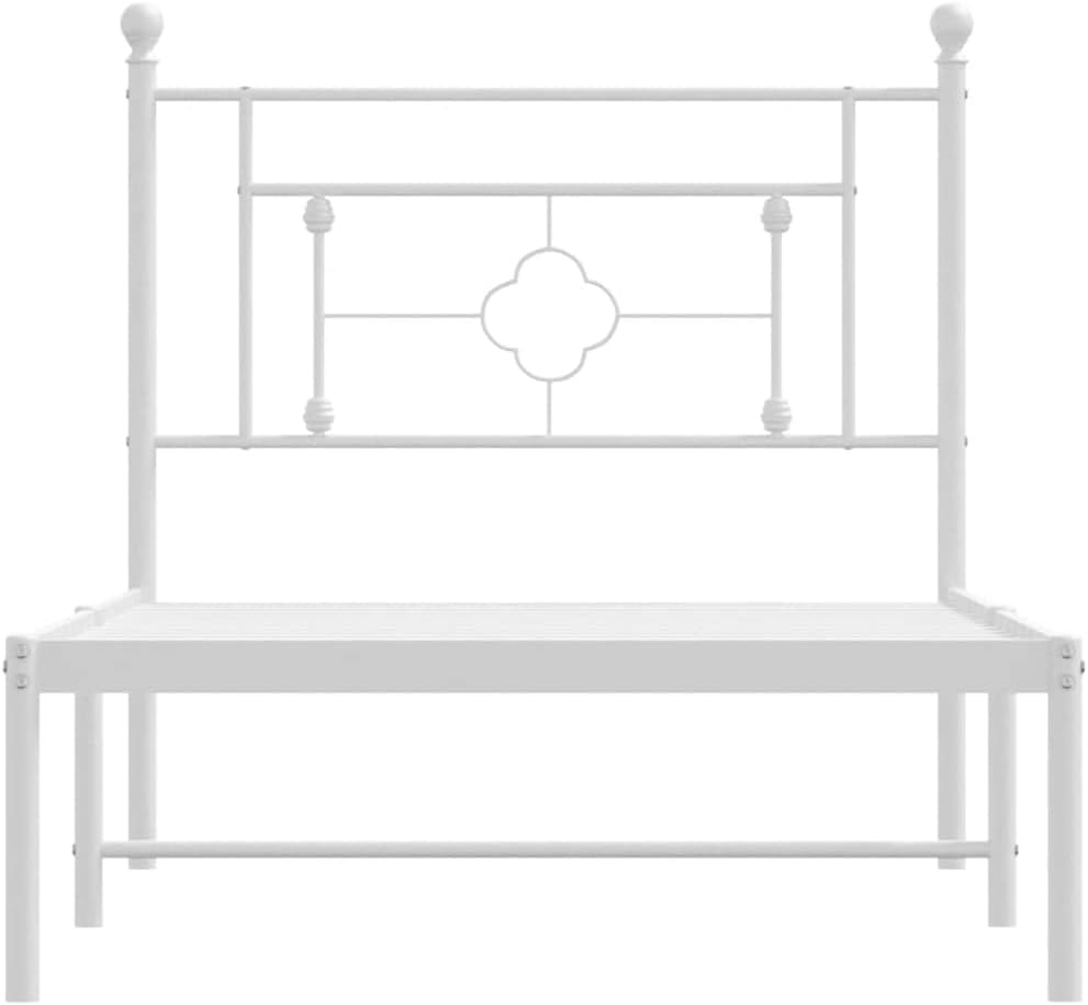 White Metal Bed Frame with Headboard 39.4'x78.7' Twin/Queen Platform Bed Frame Steel Construction Underbed Storage Space Bedroom Furniture